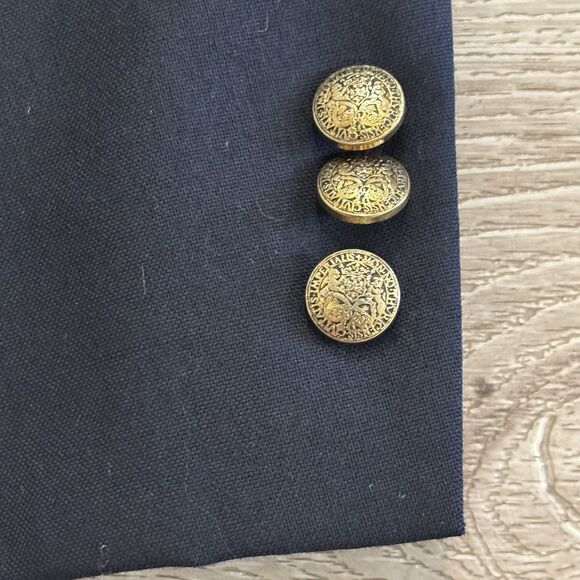 Oscar de la Renta 43L Blazer Wool Dark Navy Blue Gold Button Vintage Sport Coat - Picture 4 of 13